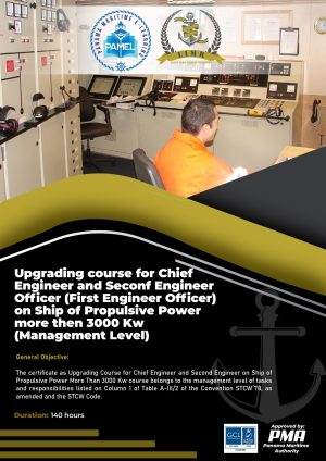 Upgrading course for Chief Engineer and Seconf Engineer Officer (First Engineer  Officer) on Ship of Propulsive Power more then 3000 Kw (Management Level)